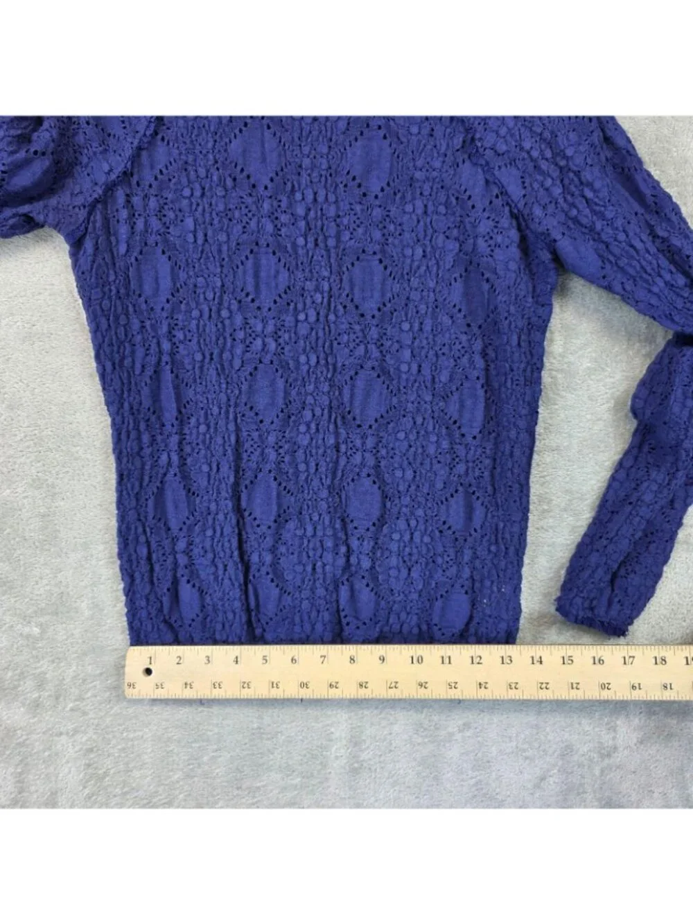 Free People Sunny Pucker Lace Top Womens M Blue Long Sleeve Stretch Boho